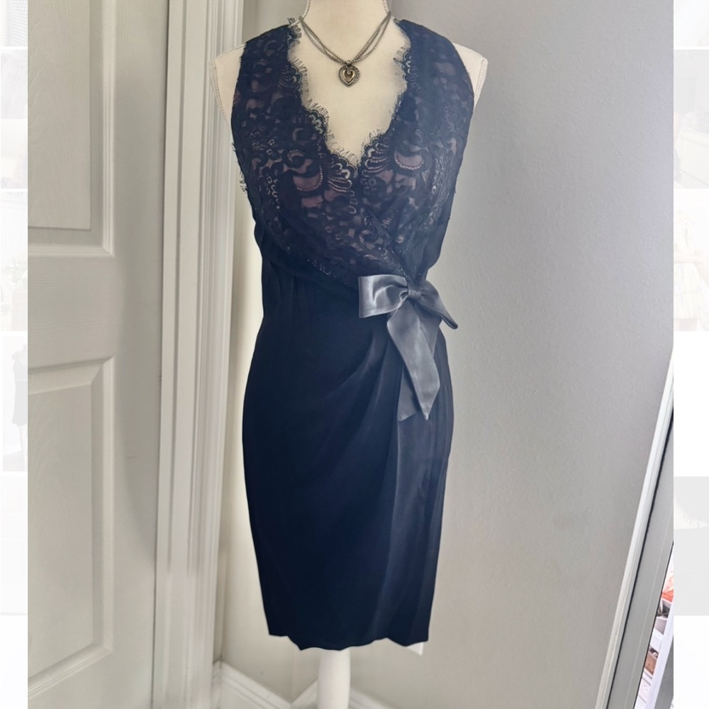 BB Collections Elegant Black Lace Dress with Satin Bow